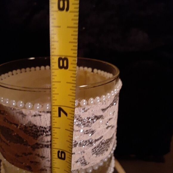 Handcrafted Bling Vase. Lace, glitter, pearls. - Picture 4 of 5